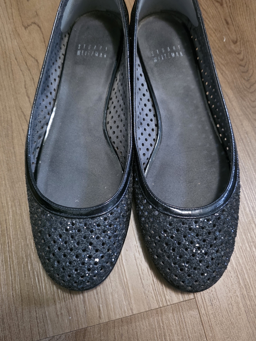 7.5 Stuart Weitzman Black Mesh Glitter Sparkle Ballet Flats